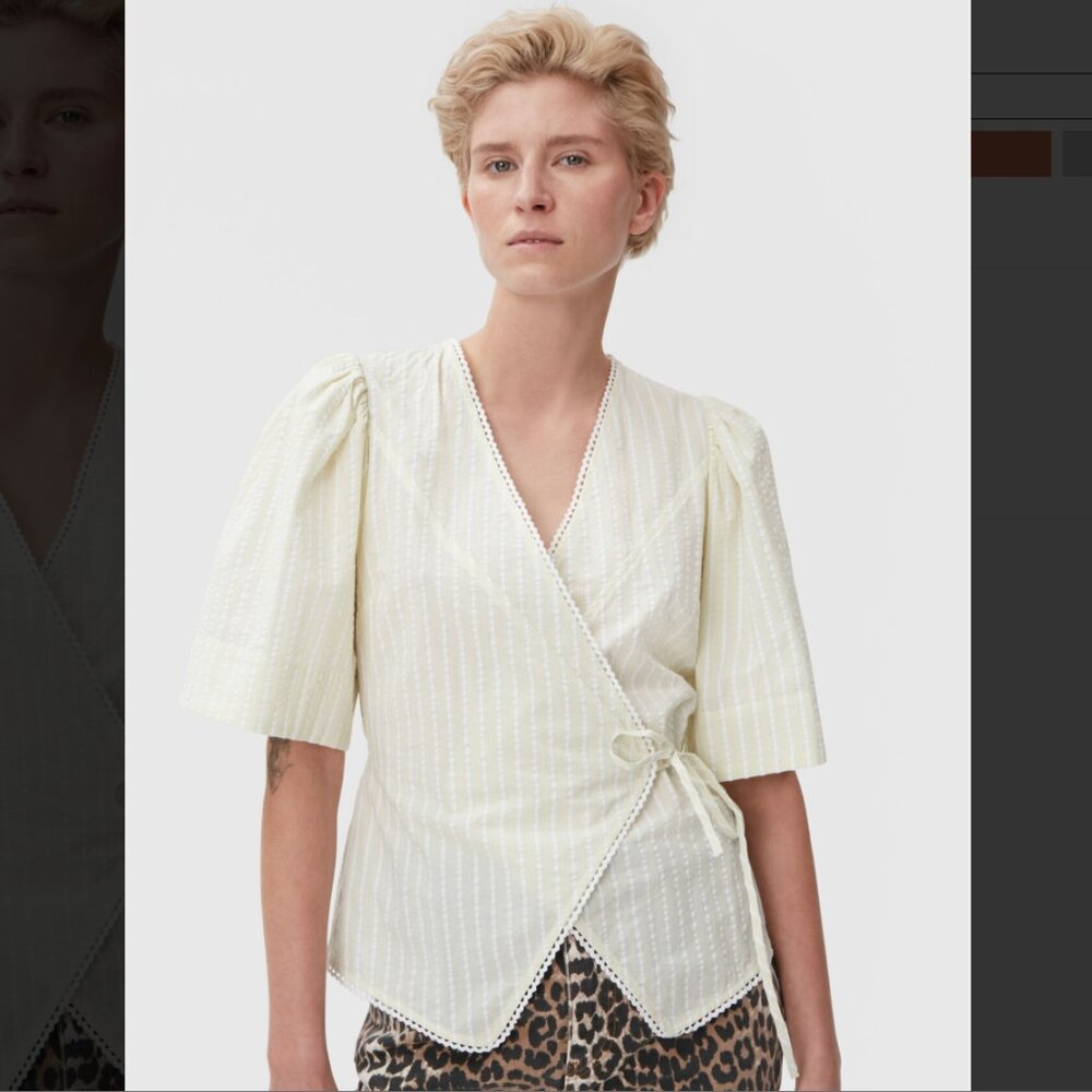 Ganni Wrap Top, Puff Sleeves